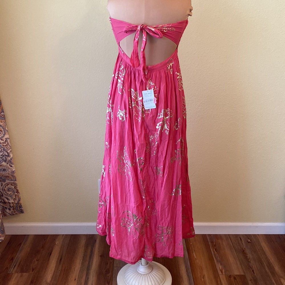 Free People Strapless Dress in Salmon with Gold Print - Picture 3 of 10